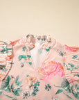Floral Frilled V-Neck Pleated Sleeve Blouse