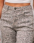 Brianna Leopard Frayed Edge Wide Leg High Waist Jeans