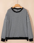 Stripe Ribbed Trim Drop Shoulder Top