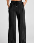 Solid Seam Drawstring Wide Leg Sweatpants