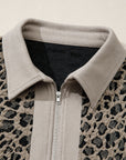 Leopard Zip-Up Collared Cap Sleeve Top