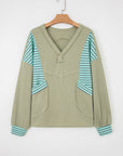 Stripe Patchwork Waffle Knit V-Neck Pullover