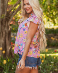 Aadhya Flutter Sleeve V Neck Floral Top