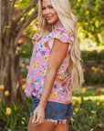 Floral Flutter Sleeve V-Neck Top