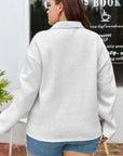 Plus Size Camo Patchwork Zipped Collar Pullover Sweatshirt