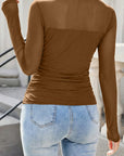 Sheer Mesh Patchwork High Neck Long Sleeve Top