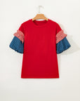 Stars & Stripe Patchwork Short Puff Sleeve Top