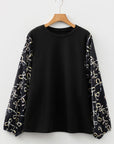 Plus Size Bow Tie Patchwork Long Sleeve Blouse