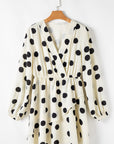 Polka Dot Surplice V-Neck Puff Sleeve Mini Dress