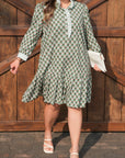 Plus Size Floral Stripe Contrast 3/4 Sleeve Dress