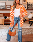 Checker Open Front Drop Shoulder Cardigan