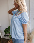 Kenzie Floral Embroidered Puff Sleeve Blouse