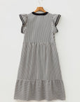 Stripe Ruffle Short Sleeve V-Neck Midi Dress