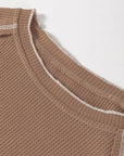 Solid Waffle Knit Round Neck Long Sleeve Top