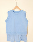 Aria 2 Pieces Mineral Wash Cotton Tank Top Lined Split Skirt Set