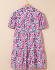 Floral Collared Half-Placket Short Sleeve Mini Dress