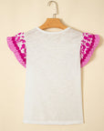 Floral Patchwork Flutter Sleeve Ricrac Trim Blouse