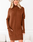 Solid Ribbed Mock Neck Sweater Dress