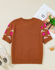 Floral Short Puff Sleeve Sweater