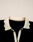 Colorblock Scallop Trim Long Sleeve Collared Top