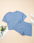 Solid Textured Raw Edge Top and Short Set