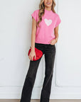 Heart Graphic Cropped Short Sleeve Sweater