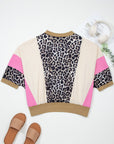 Leopard Colorblock Patchwork 3/4 Sleeve Top