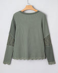 Solid Lace Patchwork Long Sleeve Knit Top