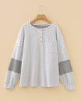 Plus Size Polka Dot Stripe Patchwork Henley Top