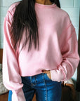 Solid Ribbed Exposed Seam Long Sleeve Top