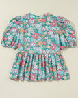 Floral Notched Neck Puff Short Sleeve Blouse