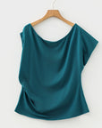 Plus Size Solid Asymmetric Neck Short Sleeve Blouse