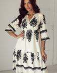 Western Geometric 3/4 Sleeve Midi Dress