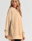Solid Ribbed Trim Drop Shoulder Oversize Sweatshirt