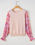 Floral Patchwork Smocked Lantern Sleeve Top