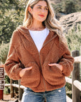 Solid Sherpa Fleece Zip Up Hooded Jacket
