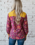 Floral Patchwork Split V-Neck Blouse
