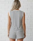 Stripe Cap Sleeve Henley Top & Shorts Set