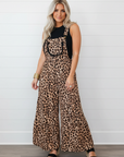 Cheetah Contrast Lace Ruffle Wide Leg Jumpsuit