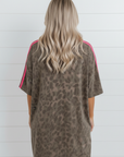 Leopard Contrast Stripe Mini T-Shirt Dress w/ Pockets