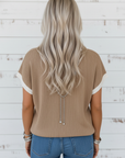 Western Horseshoe Contrast Trim Short Sleeve Sweater
