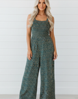 Floral Smocked High Waist Square Neck Jumpsuit