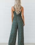 Floral Smocked High Waist Square Neck Jumpsuit