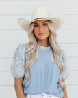 Floral Lace Patchwork Puff Sleeve Blouse