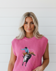 Western Cowboy Embroidered Round Neck Sleeveless Sweater