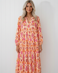 Western Abstract Geometric Long Sleeve Maxi Dress