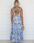 Floral Self-Tie Straps Ruffle Flowy Maxi Dress