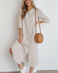 Stripe Frilled Collar 3/4 Sleeve Maxi Dress