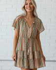 Floral Boho Buttoned V-Neck Ruffle Tiered Dress