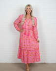 Floral Long Sleeve Tassel Tie V-Neck Maxi Dress
